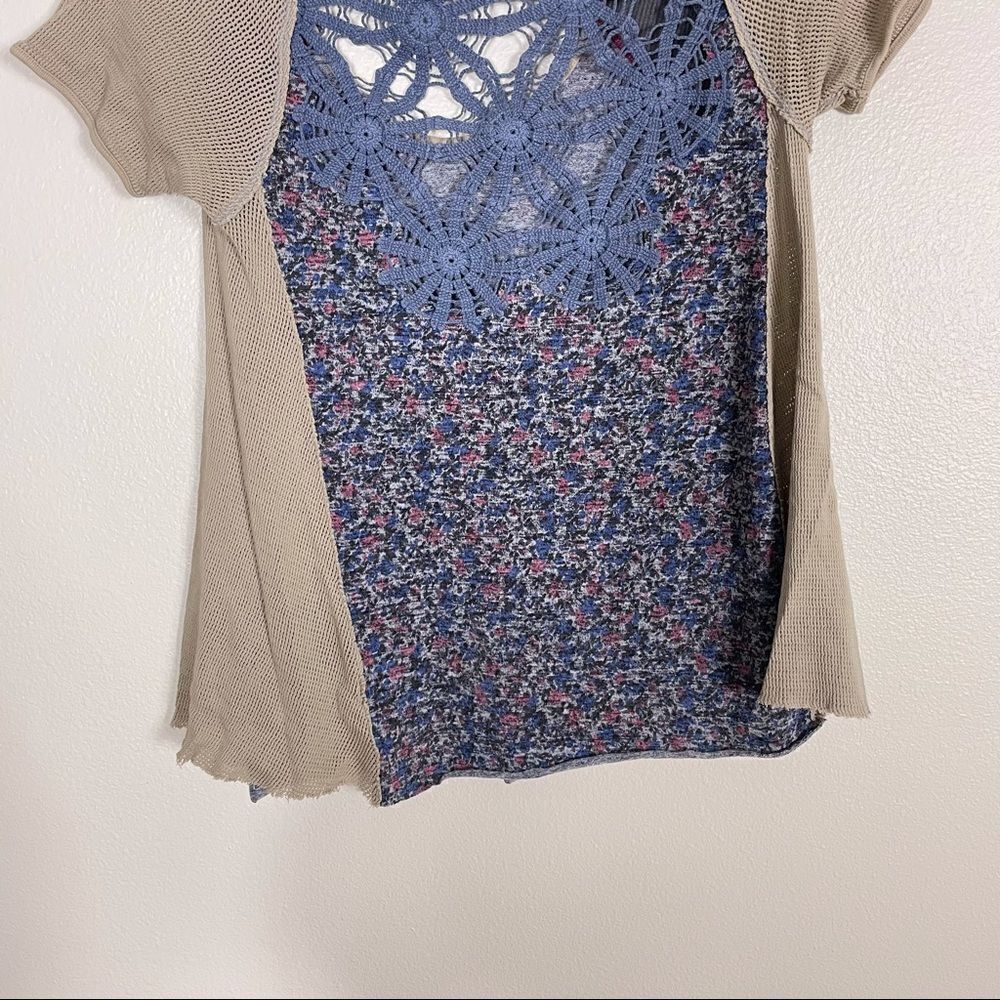 Free People Blue & Pink Floral Crochet Tshirt - Picture 6 of 8
